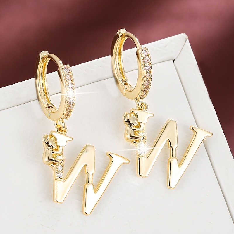 Women's Fashionable Letter Bear Design Drop Earrings Set